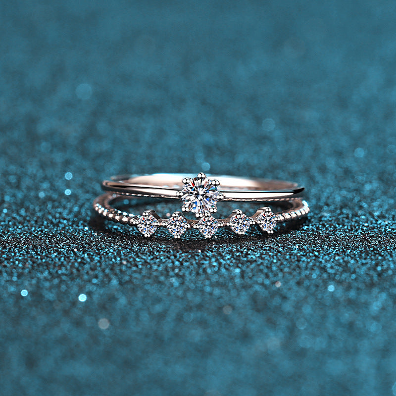 Sterling Silver Moissanite Eight Claw Couple Ring