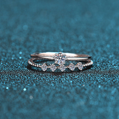 Sterling Silver Moissanite Eight Claw Couple Ring
