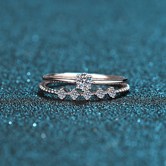 Sterling Silver Moissanite Eight Claw Couple Ring
