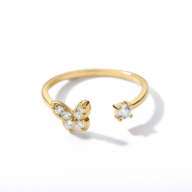 Adjustable Zircon Butterfly Ring for Women